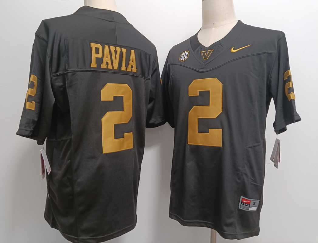Men%27s Vanderbilt Commodores #2 Diego Pavia Black Gold FUSE College Football Jersey